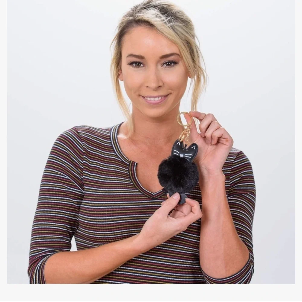 Set of 2 Faux Fur Ball Pom Pom Key Chain Ring for Women Bag Pendant - Picture 5 of 6